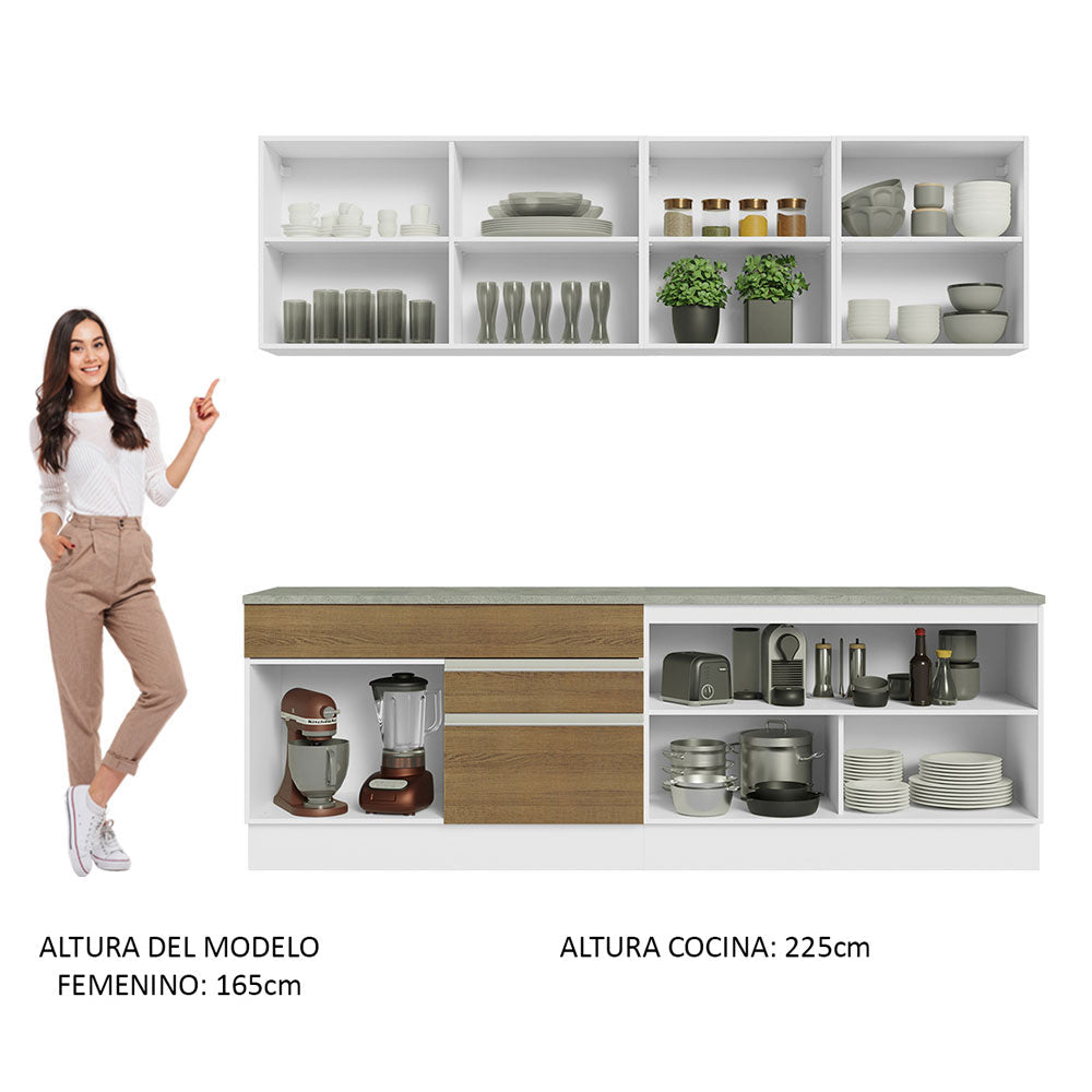 Cocina Integral 240cm Blanco/Marrón Glamy Madesa 06
