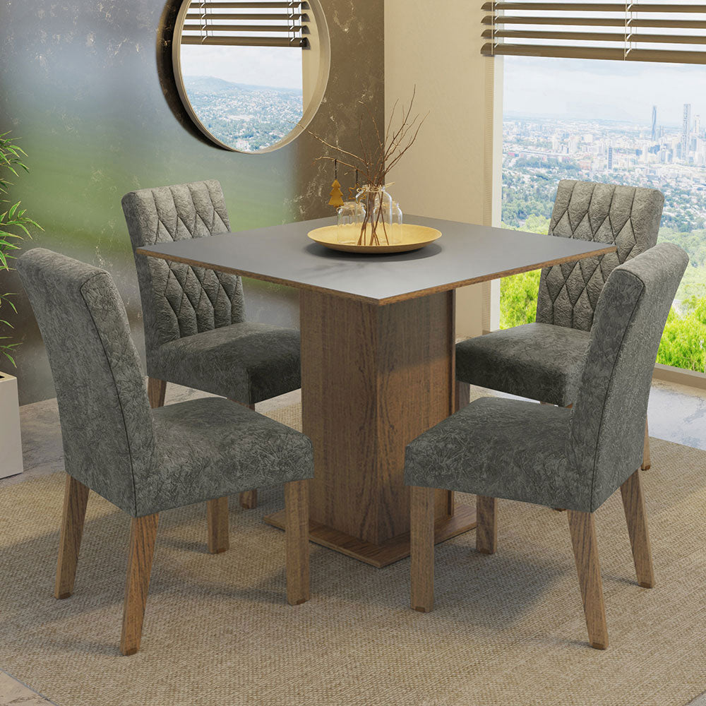 Juego de Comedor Mesa con Encimera de Madera 4 Sillas Marrón/Gris/Silver Livia
