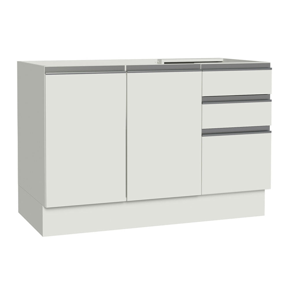 Gabinete Bajo para Lavadero 120 x 60 cm 2 Puertas y 3 Cajones (Sin Encimera) Glamy Blanco