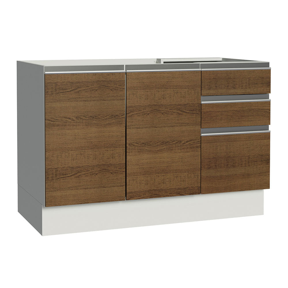 Gabinete Bajo  para Lavadero 120 x 60 cm 2 Puertas y 3 Cajones (Sin Encimera) Glamy Blanco/Marrón