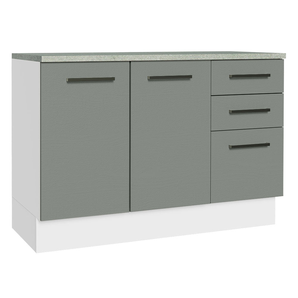 Gabinete Bajo de Tarja 120cm 2 Puertas 3 Cajones (Con Encimera y Sin Tarja) Blanco/Gris Agata