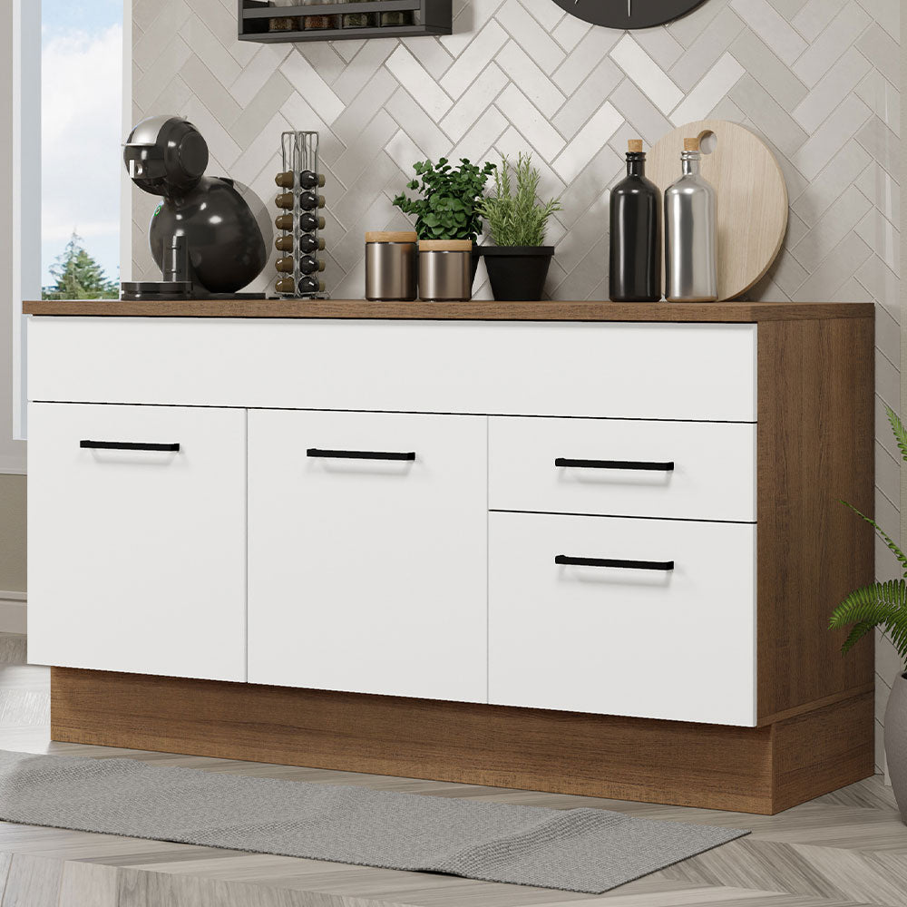 Gabinete Bajo 150cm 2 Cajones Marrón/Blanco Agata (Con Encimera)