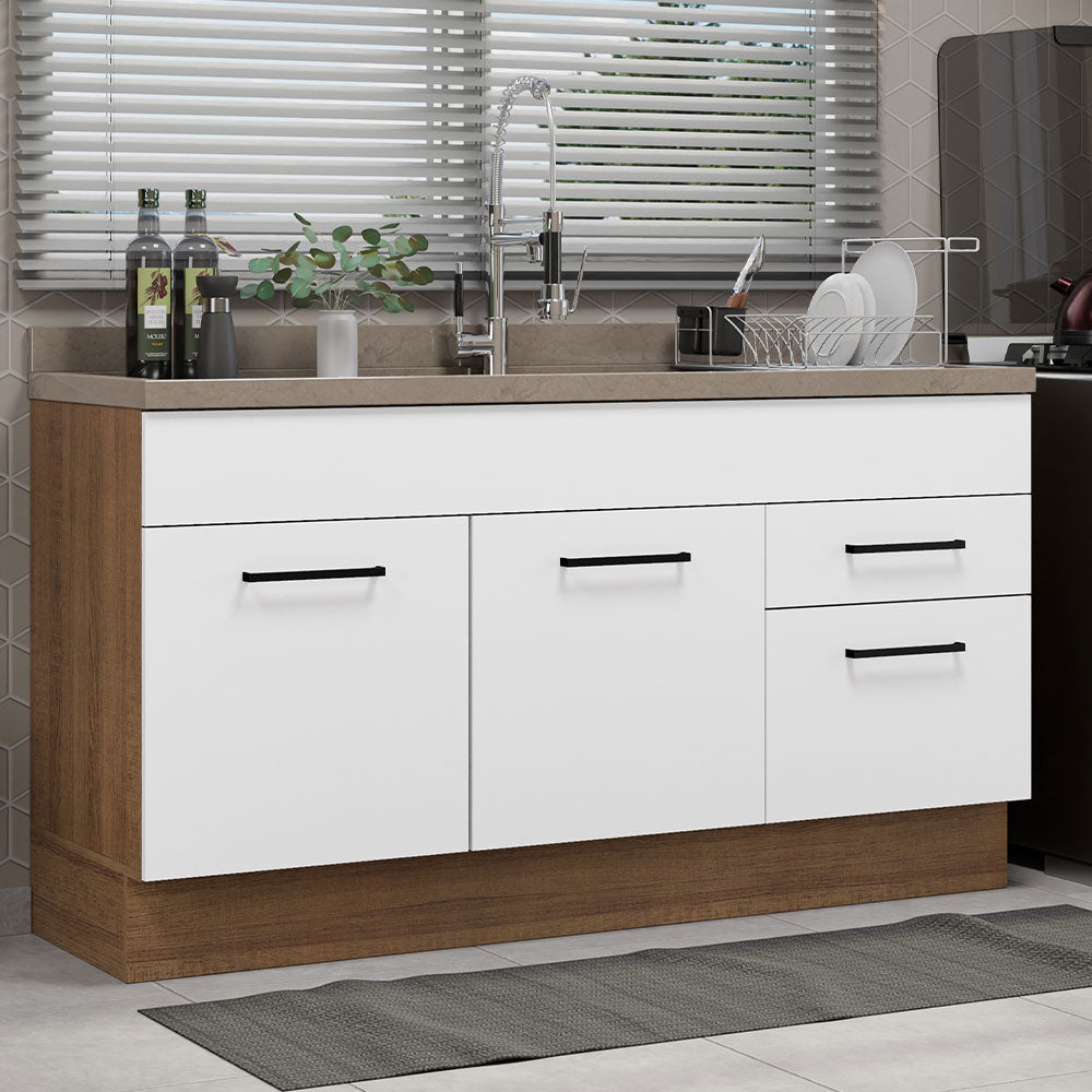 Gabinete Bajo 150cm 2 Cajones Marrón/Blanco Agata (Sin Encimera)