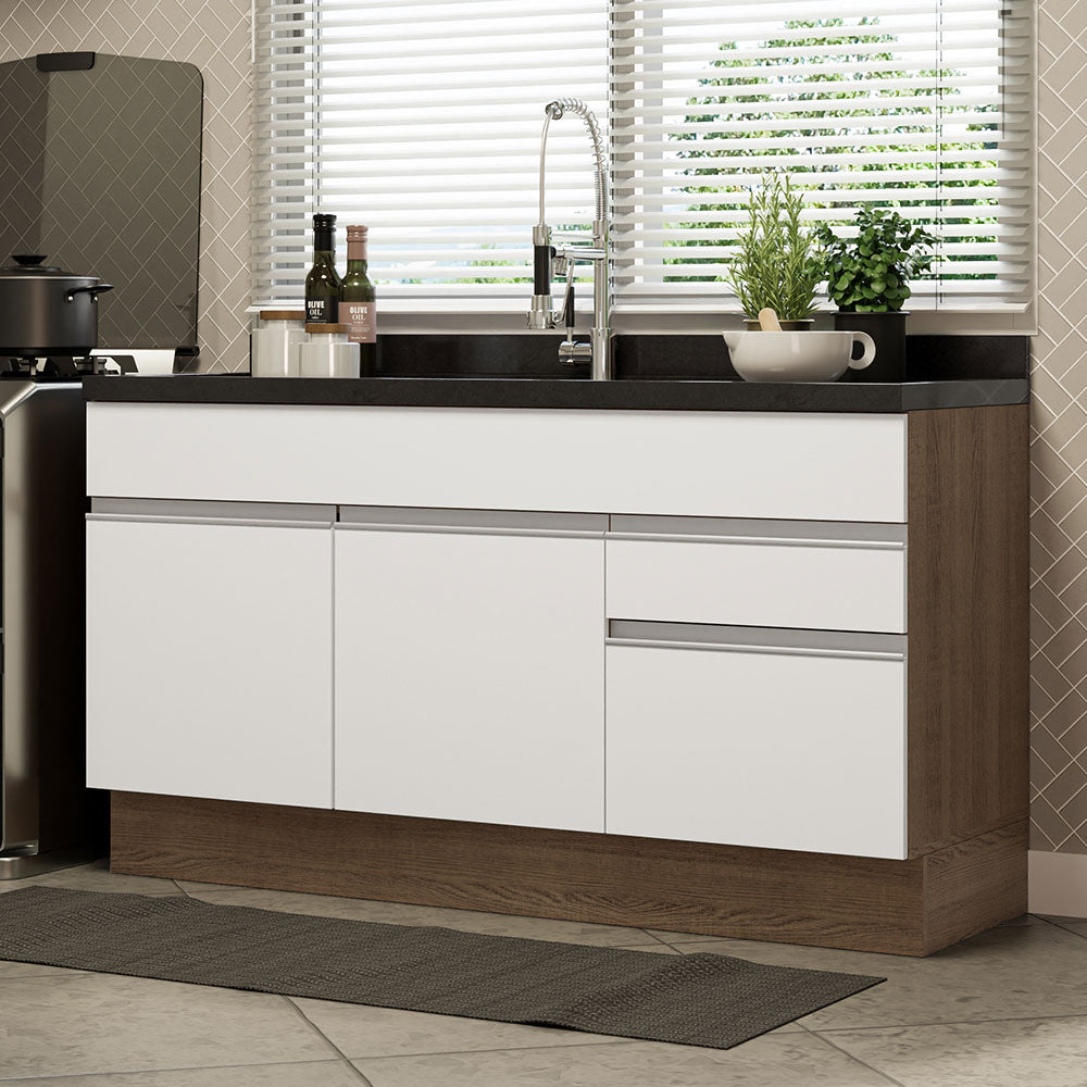 Gabinete Bajo para Lavadero 150 cm 2 Puertas y 2 Cajones (Sin Encimera ni Lavadero) Glamy Marrón/Blanco