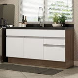 Gabinete Bajo para Lavadero 150 cm 2 Puertas y 2 Cajones (Sin Encimera ni Lavadero) Glamy Marrón/Blanco