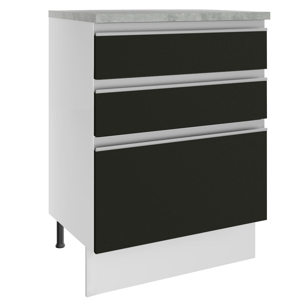 Gabinete Bajo 60 cm 3 Cajones Glamy Blanco/Negro