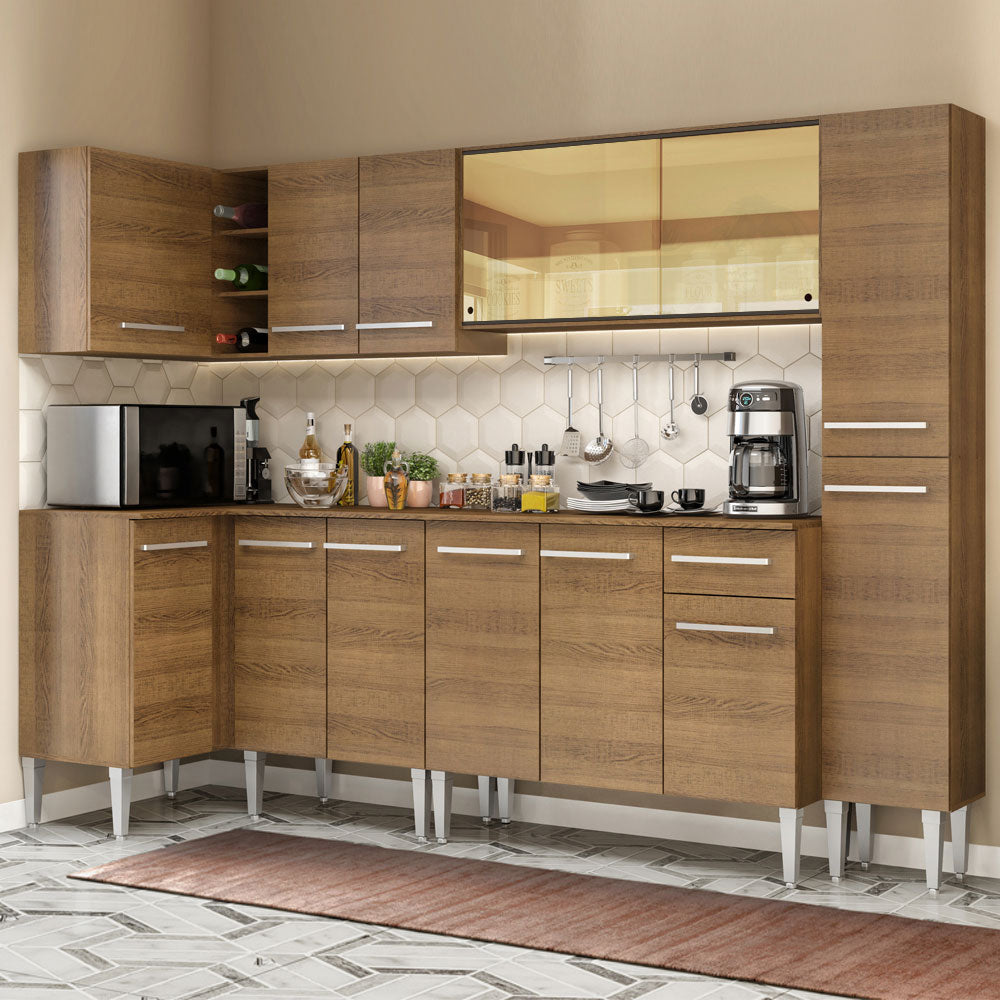 Cocina Integral Esquinera 325cm Marrón Emilly Wave 04