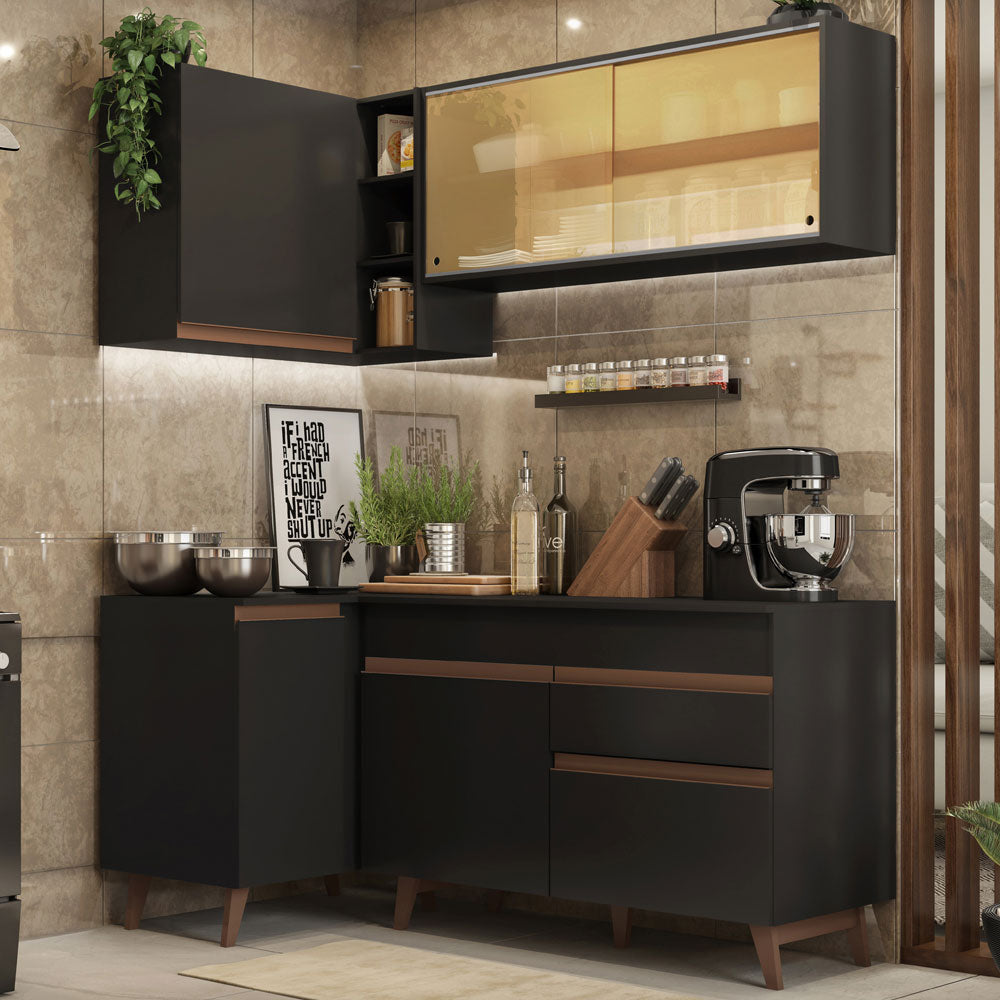 Cocina Integral Esquinera 262cm Negro Reims 01