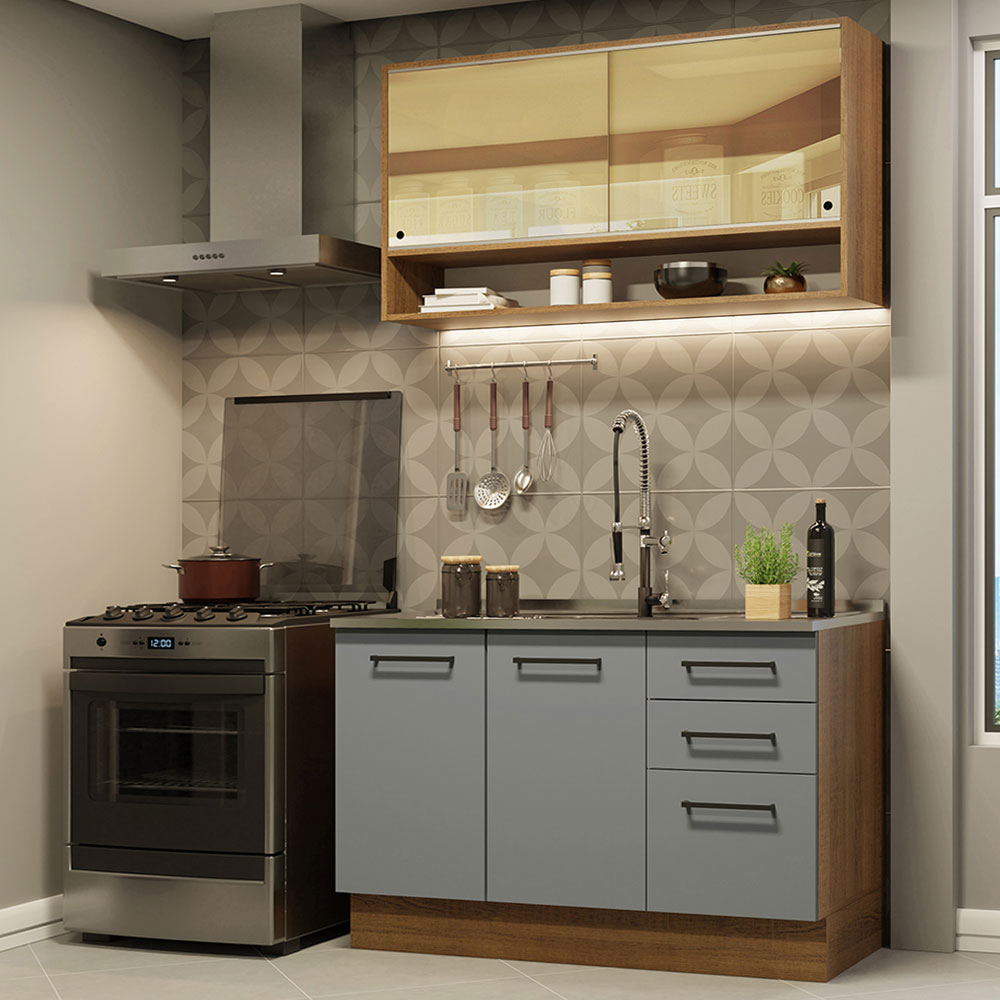 Cocina Compacta 120cm Marrón/Gris Agata 02
