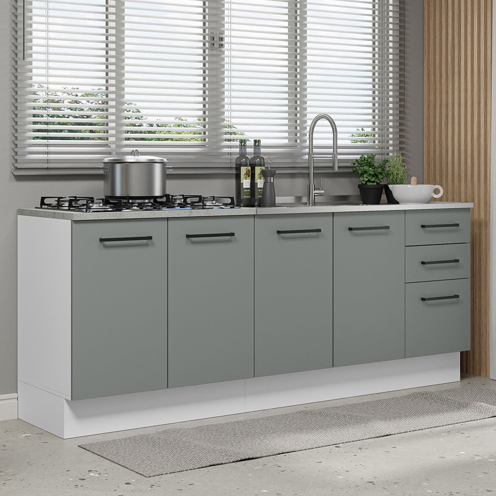 Kit con 2 Muebles de Cocina 3 Cajones y 4 Puertas (Sin Encimera Ni Lavadero) Blanco/Gris Agata 01
