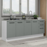 Kit con 2 Muebles de Cocina 3 Cajones y 4 Puertas (Sin Encimera Ni Lavadero) Blanco/Gris Agata 01