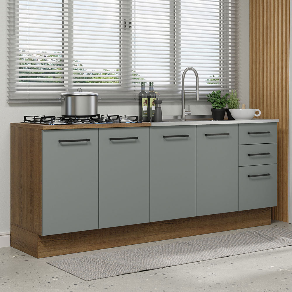 Kit con 2 Muebles de Cocina 3 Cajones y 4 Puertas (Sin Encimera Ni Lavadero) Marrón/Gris Agata 01
