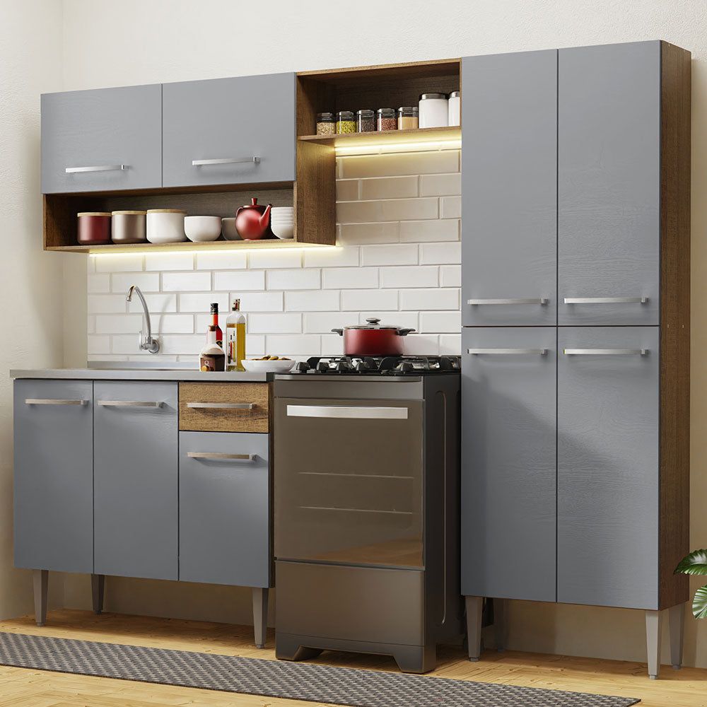 Cocina Integral 229cm con Lavadero Marrón/Gris Emilly 10