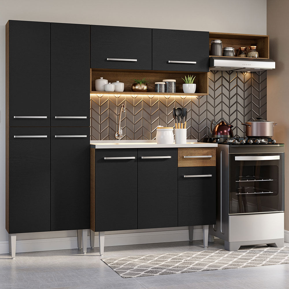Cocina Integral 229cm con Lavadero Marrón/Negro Emilly 12