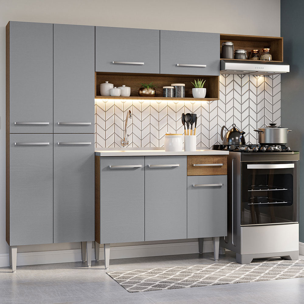 Cocina Integral 229cm con Lavadero Marrón/Gris Emilly 12