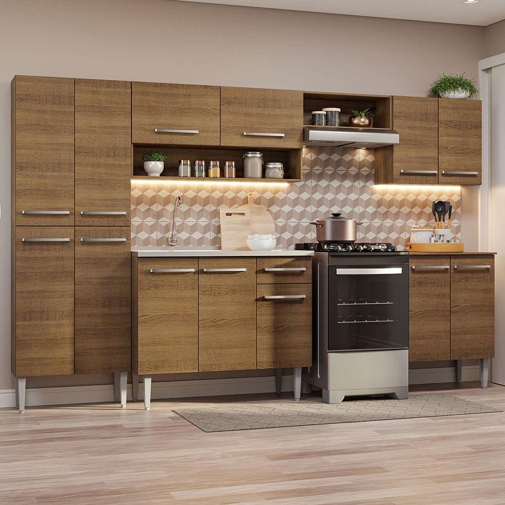 Cocina Integral 293cm con Lavadero Marrón Emilly 08