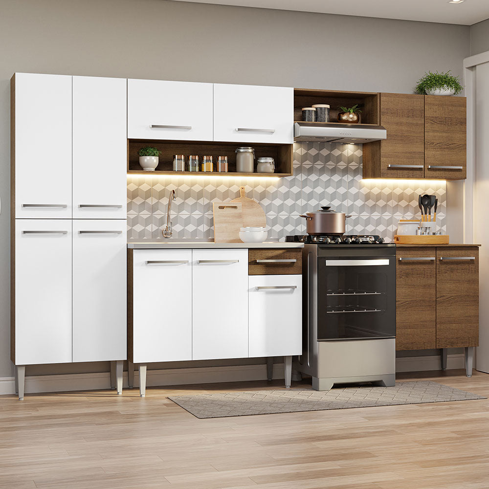 Cocina Integral 293cm con Lavadero Marrón/Blanco Emilly 08