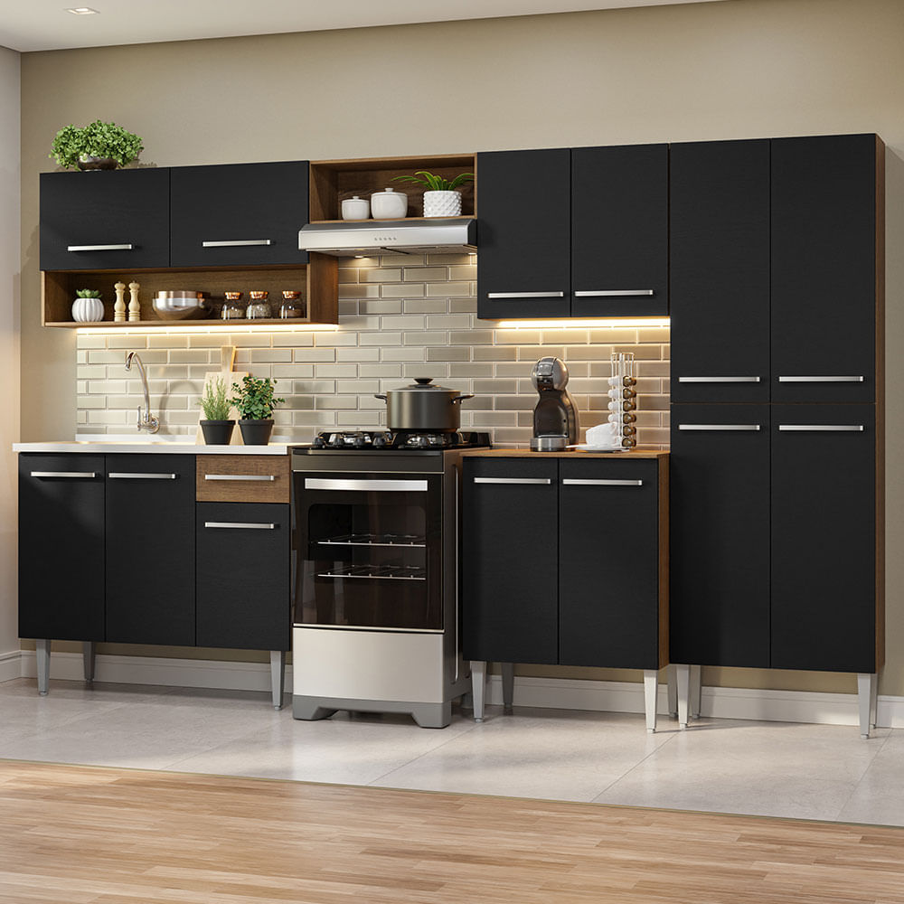 Cocina Integral 293cm con Lavadero Marrón/Negro Emilly 09