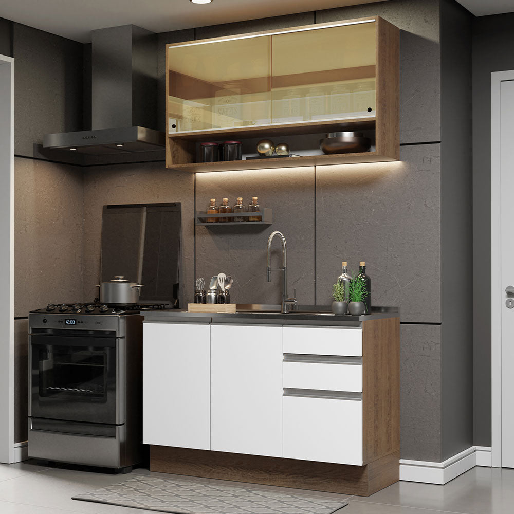 Cocina Compacta 120cm sin Mesón de Acero Blanco/Marrón Glamy Madesa 02