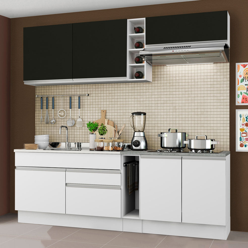 Cocina Integral 220cm Blanco/Negro Parma 03