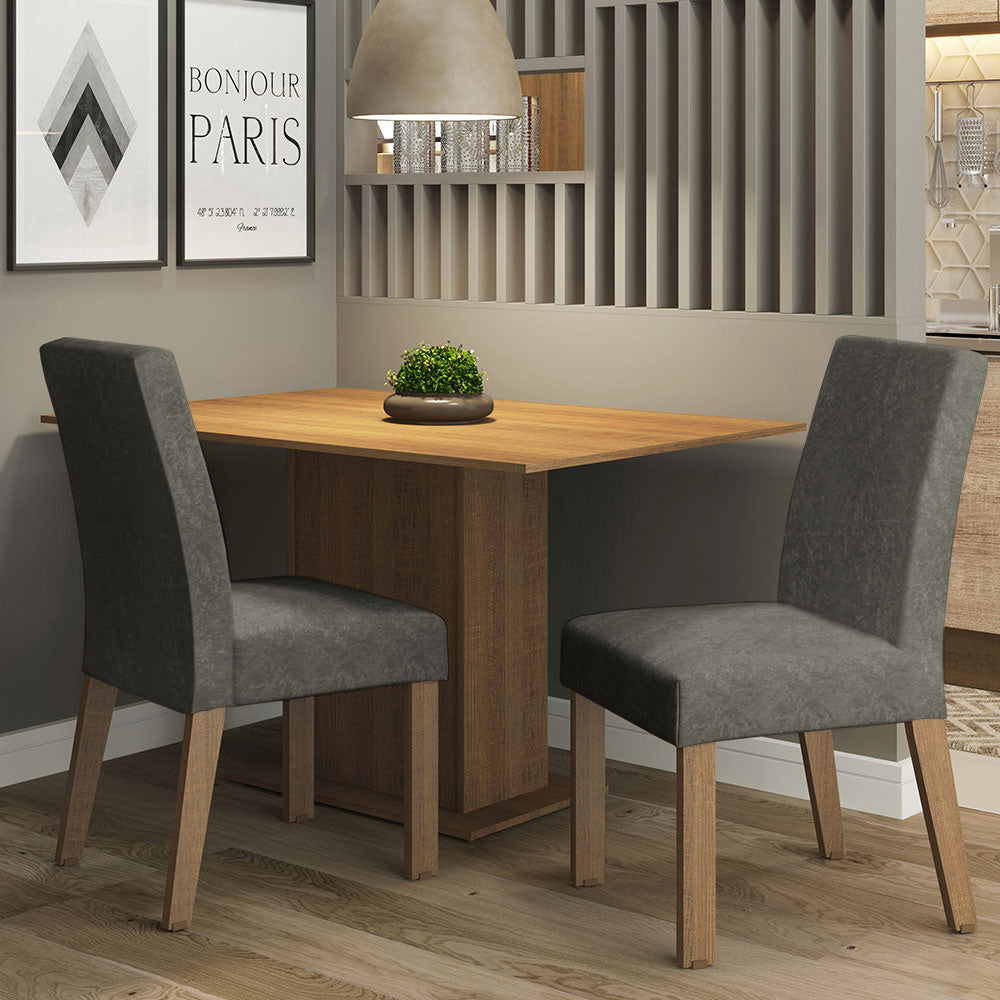 Juego de Comedor Mesa Encimera de Madera 2 Sillas Marrón/Plata Manu