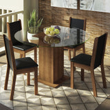 Juego de Comedor Encimera de Vidrio Circular 4 Sillas Marrón/Negro/Negro Madu