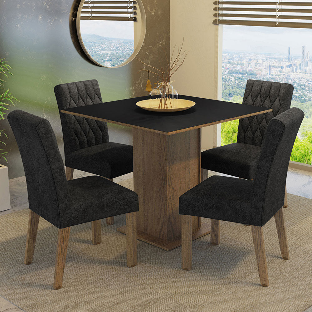 Juego de Comedor Mesa Encimera de Madera 4 Sillas Marrón/Negro/Oxford Livia