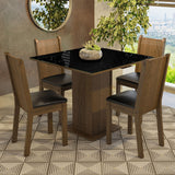 Juego de Comedor Mesa Encimera de Vidrio 4 Sillas Marrón/Negro Perla