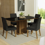 Juego de Comedor Mesa con Encimera de Vidrio 4 Sillas Marrón/Negro/Oxford Avril