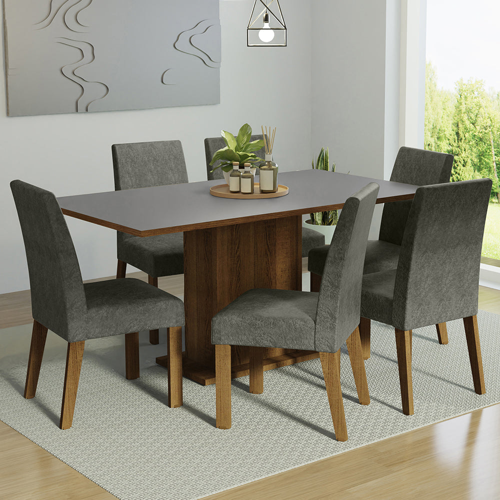 Juego de Comedor con Mesa con Encimera y 6 Sillas Marrón/Gris/Silver Renata