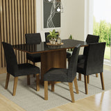 Juego de Comedor Mesa con Encimera de Vidrio 6 Sillas Marrón/Negro/Oxford Alexis