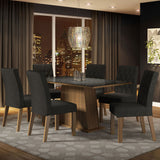 Juego de Comedor Mesa con Encimera de Vidrio 6 Sillas Marrón/Negro/Oxford Stéfani