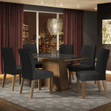 Juego de Comedor Mesa con Encimera de Vidrio 6 Sillas Marrón/Negro/Oxford Patricia