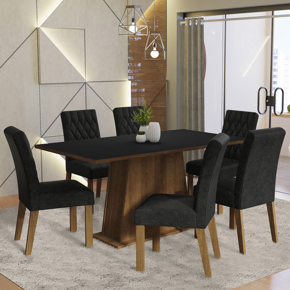 Juego de Comedor Mesa con Encimera de Madera 6 Sillas Marrón/Negro/Oxford Britney