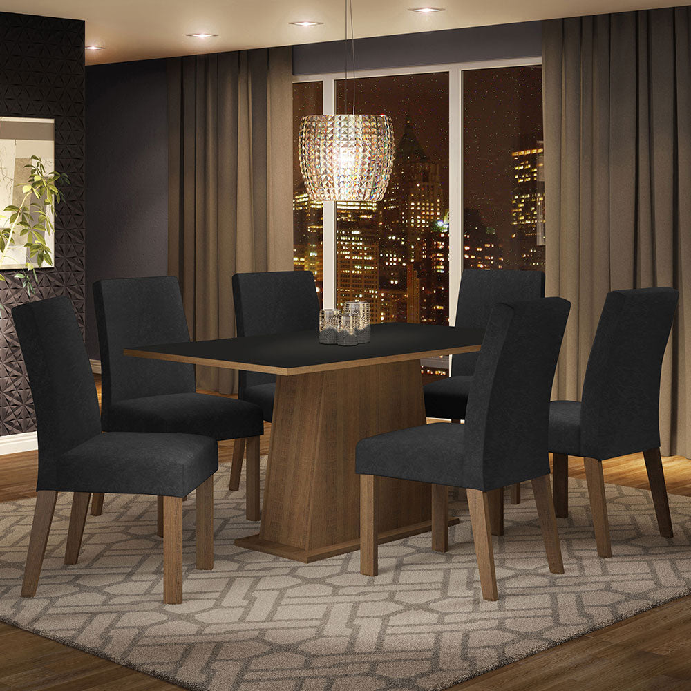 Juego de Comedor Mesa con Encimera de Madera 6 Sillas Marrón/Negro/Oxford Luciana
