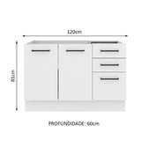 Mueble de Cocina para Lavadero 120 x 60 cm 2 Puertas y 3 Cajones (Sin Encimera) Blanco Agata