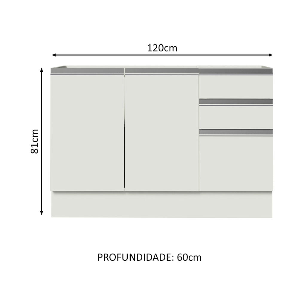 Gabinete Bajo para Lavadero 120 x 60 cm 2 Puertas y 3 Cajones (Sin Encimera) Glamy Blanco