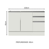 Gabinete Bajo para Lavadero 120 x 60 cm 2 Puertas y 3 Cajones (Sin Encimera) Glamy Blanco