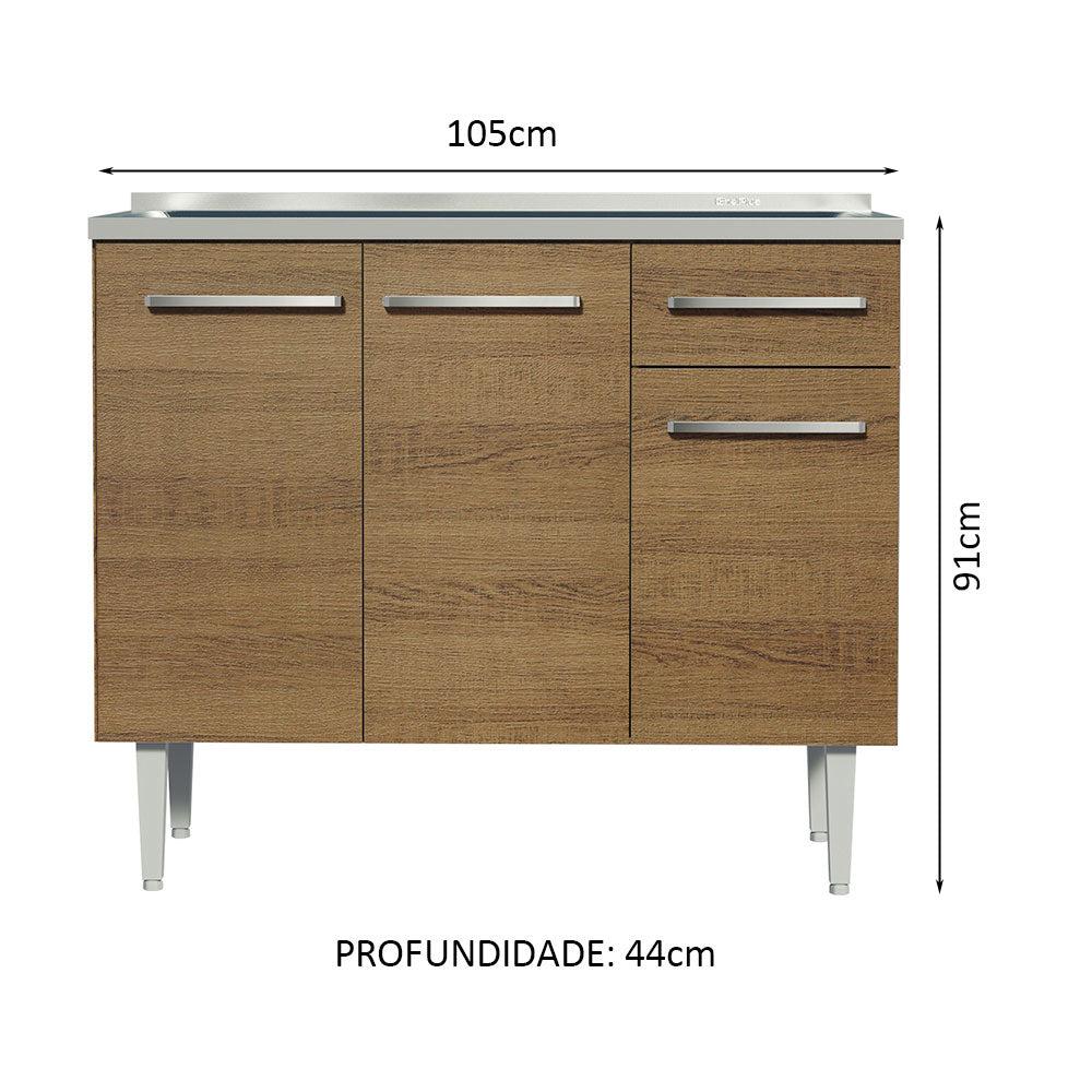 Mueble de Cocina 3 Puertas y 1 Cajón 105cm Marrón Emilly Madesa