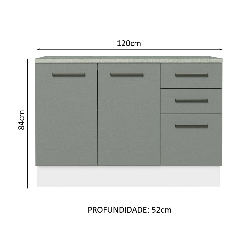 Gabinete Bajo de Tarja 120cm 2 Puertas 3 Cajones (Con Encimera y Sin Tarja) Blanco/Gris Agata