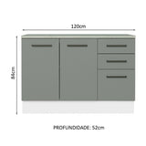 Gabinete Bajo de Tarja 120cm 2 Puertas 3 Cajones (Con Encimera y Sin Tarja) Blanco/Gris Agata