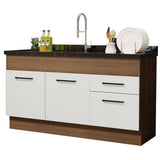 Mueble de Cocina Para Fregadero Madesa Agata 150 cm 2 Puertas y 2 Cajones (Sin Tablero Ni Fregadero) Marrón/Blanco