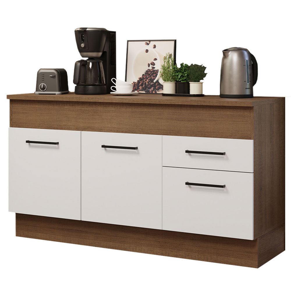 Mueble de Cocina para Lavadero 150 cm 2 Puertas y 2 Cajones (Con Encimera) Marrón/Blanco Agata