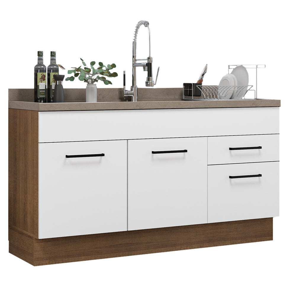 Gabinete Bajo 150cm 2 Cajones Marrón/Blanco Agata (Sin Encimera)