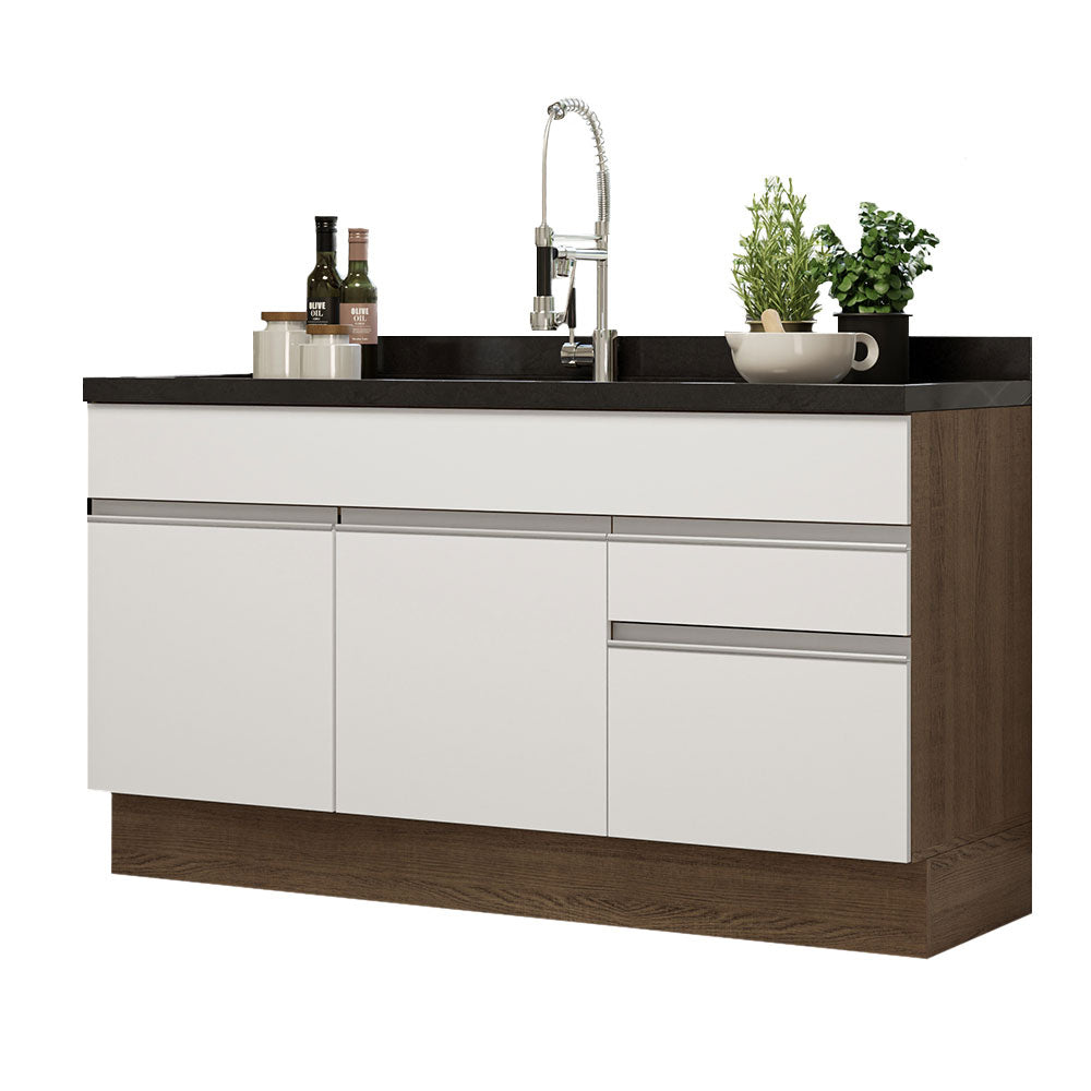 Gabinete Bajo para Lavadero 150 cm 2 Puertas y 2 Cajones (Sin Encimera ni Lavadero) Glamy Marrón/Blanco