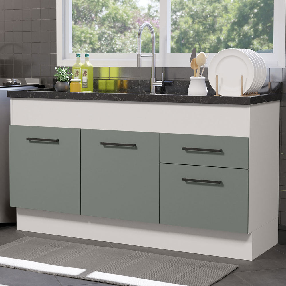 Mueble de Cocina para Tarja 150 cm 2 Puertas y 2 Cajones (Sin Encimera Ni Tarja) Blanco/Gris Agata