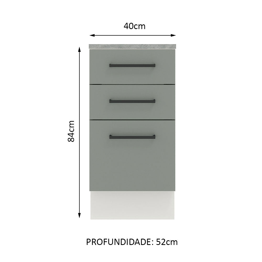 Gabinete Bajo 40cm 3 Cajones Blanco/Gris Agata