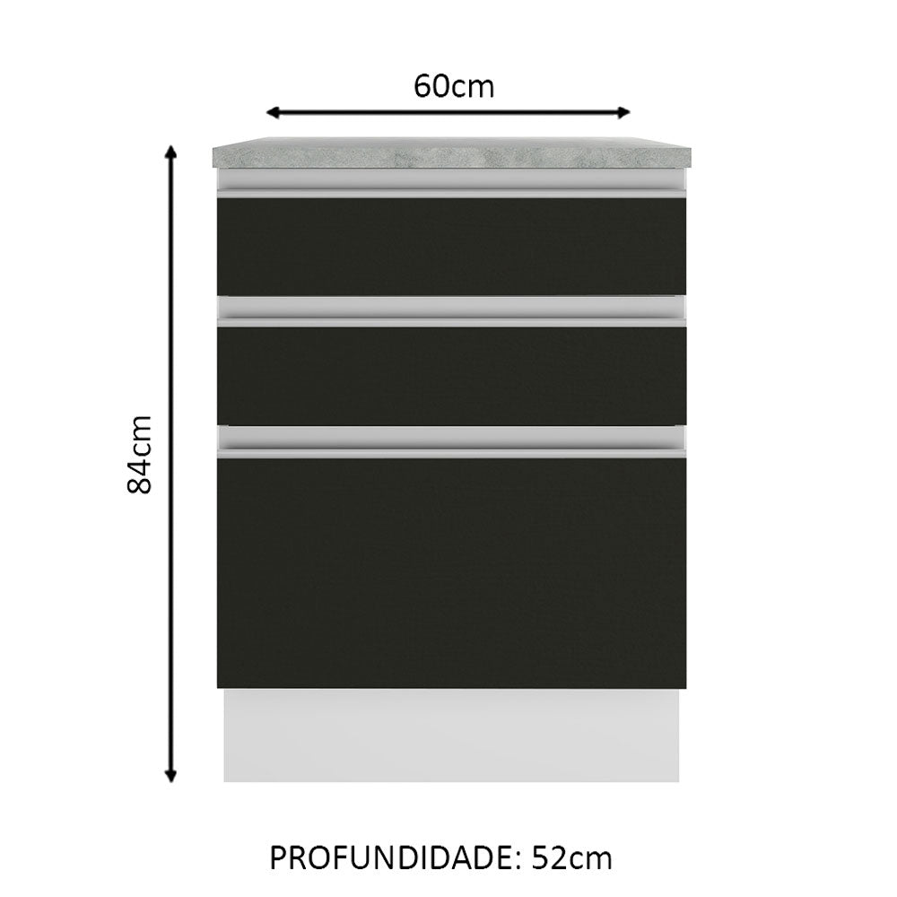 Gabinete Bajo 60 cm 3 Cajones Glamy Blanco/Negro