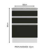 Gabinete Bajo 60 cm 3 Cajones Glamy Blanco/Negro