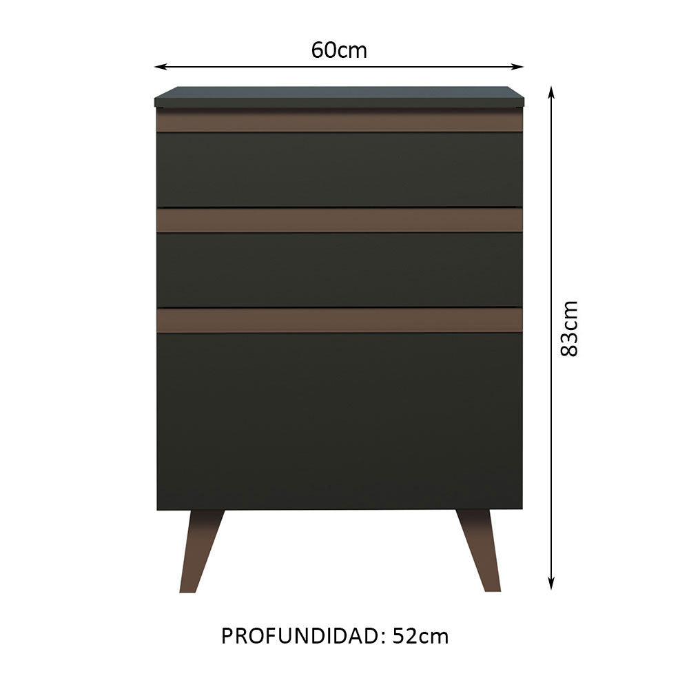 Gabinete Bajo Reims 60 cm 3 Cajones Negro